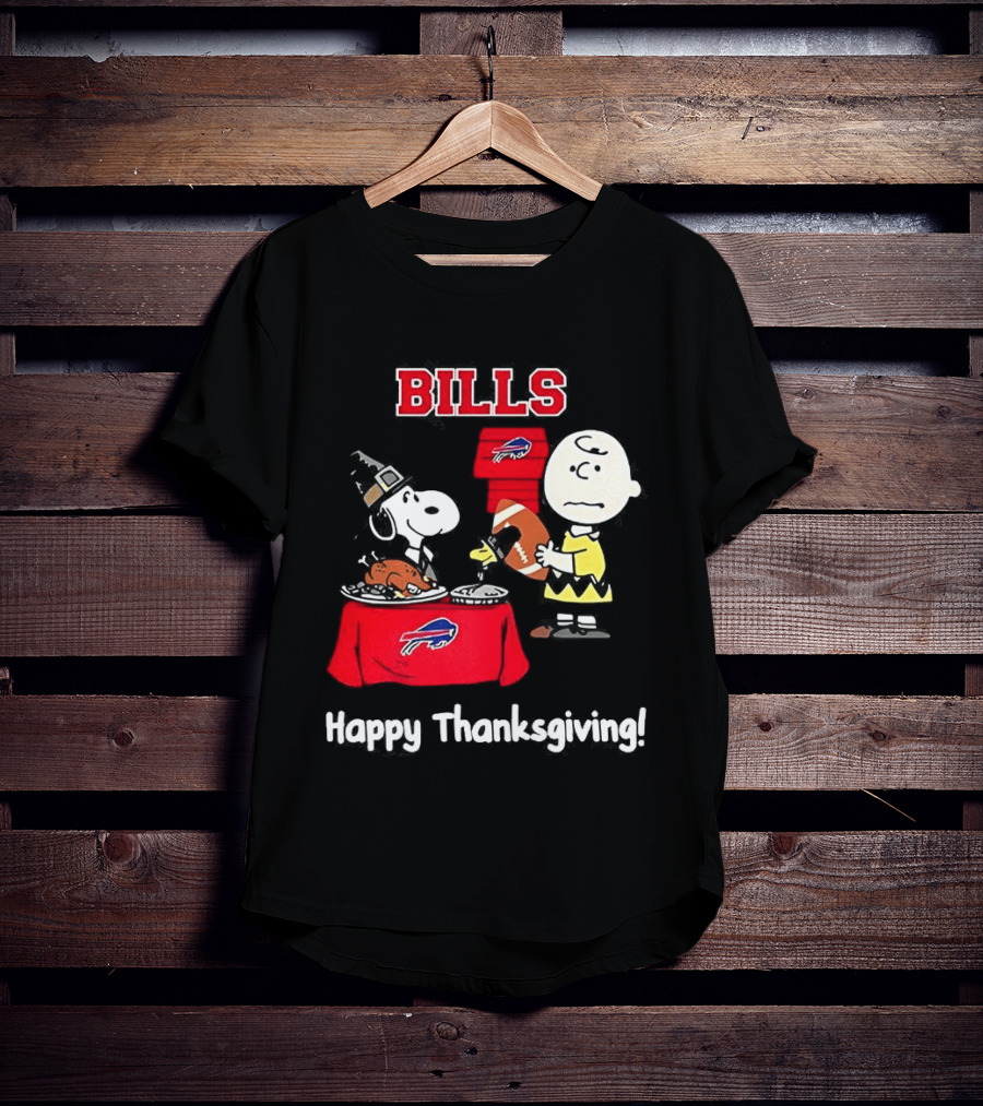 Snoopy And Charlie Brown Celebrate Buffalo Bills Happy Thanksgiving T-Shirt