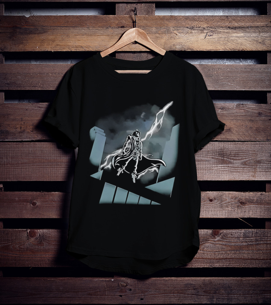 Spider Man Noir X Batman The Animated Series Noir Crossover With Light Burst And Gotham City Skyline T-Shirt