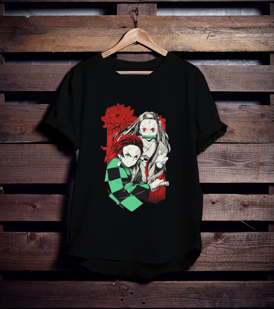 Tanjiro And Nezuko Demon Slayer Manga Red Flower T-Shirt