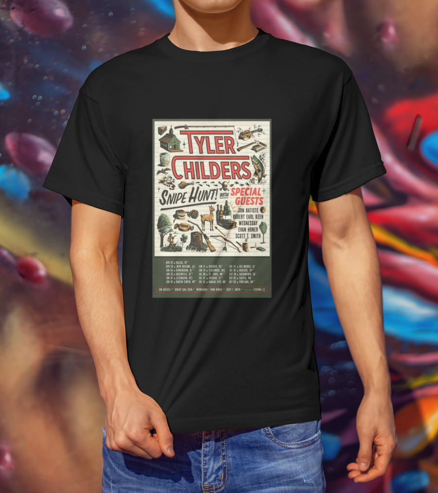 Tyler Childers Snipe Hunt Tour 2026 Special Guests Jon Batiste Robert Earl Keen Wednesday Evan Honer Scott Smith T-Shirt