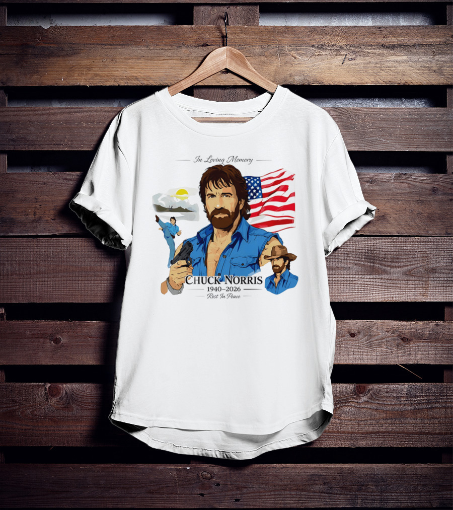 Chuck Norris Legends Never Die 1940 2026 American Flag T-Shirt