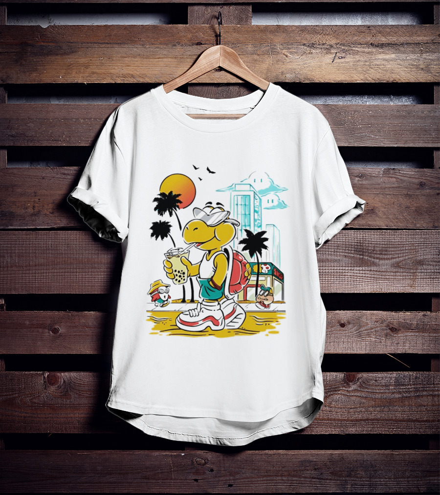 Koopa Troopa Beach Day Vibes With Bubble Tea And Palm Trees T-Shirt