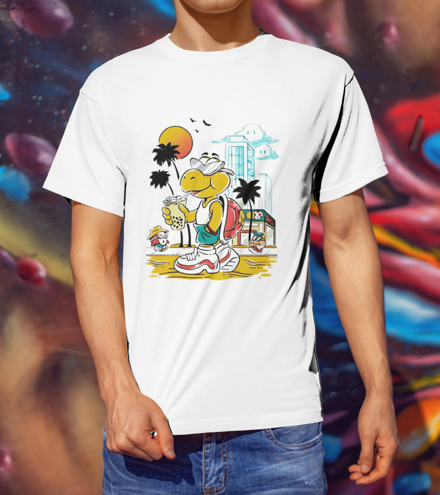 Koopa Troopa Beach Day Vibes With Bubble Tea And Palm Trees T-Shirt