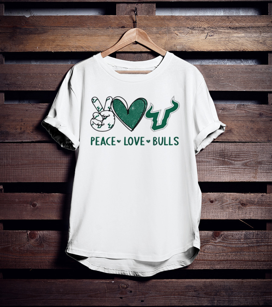 South Florida Bulls Football Peace Love Bulls Heart Sign T-Shirt