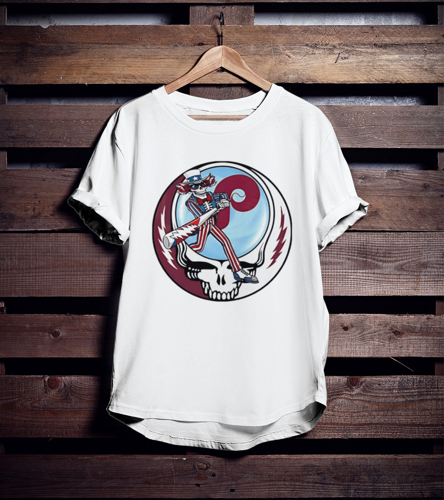 Philadelphia Phillies Uncle Sam Skeleton Baseball Stealie T-Shirt