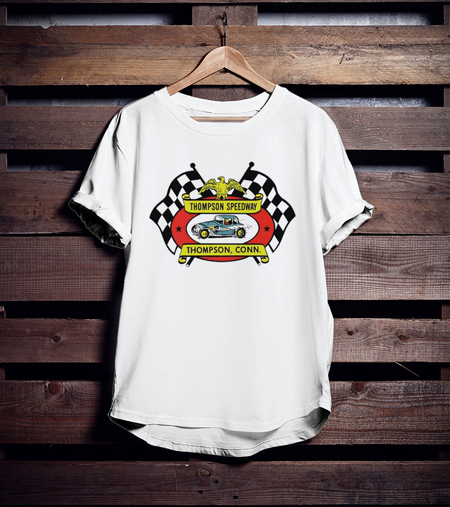 Thompson Speedway Racing Vintage Eagle Emblem Connecticut Checker Flags T-Shirt