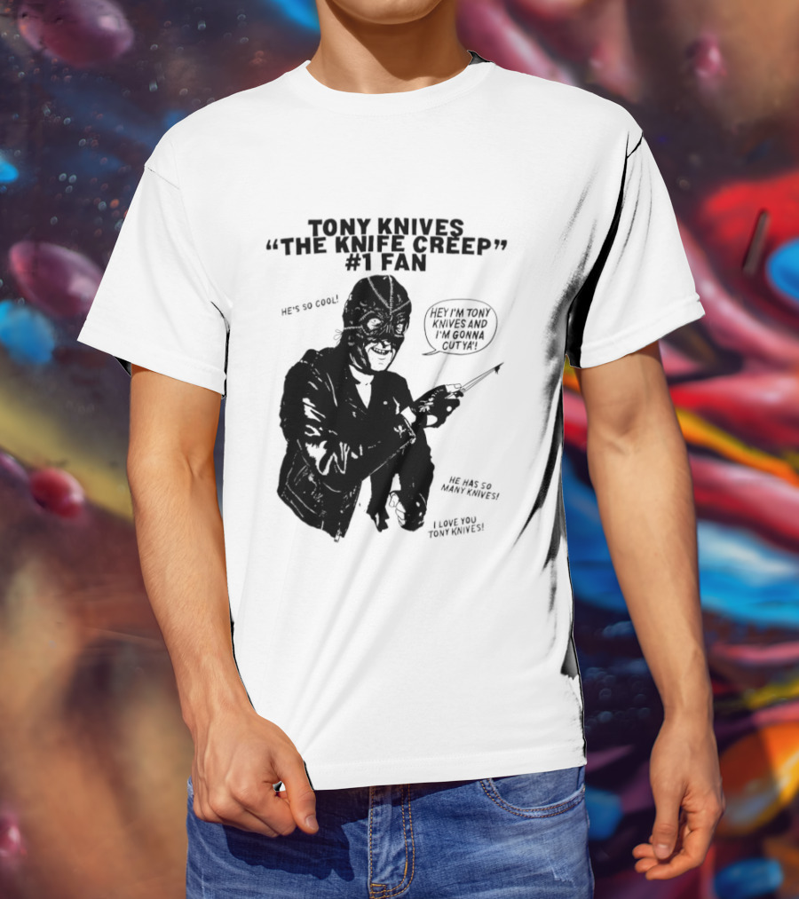 Tony Knives The Knife Creep Volume One Leather Jacket Mysterious True Crime Legendary Horror Movie Night Stalk Western Adventure T-Shirt