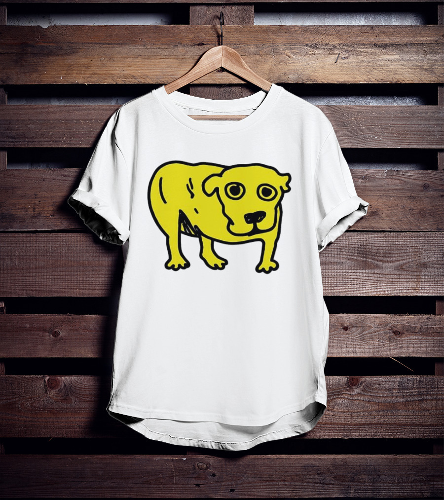 Tripod Dog Doodle Minimalist Yellow Canine Drawing T-Shirt