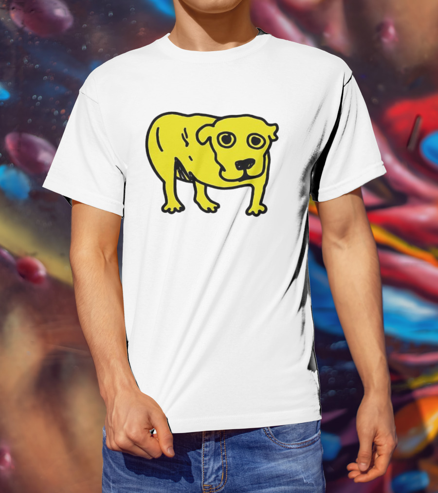 Tripod Dog Doodle Minimalist Yellow Canine Drawing T-Shirt