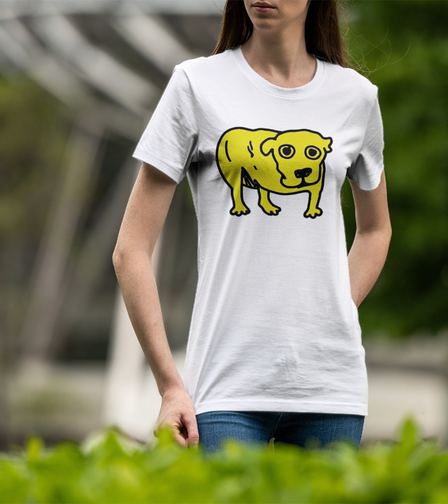 Tripod Dog Doodle Minimalist Yellow Canine Drawing T-Shirt