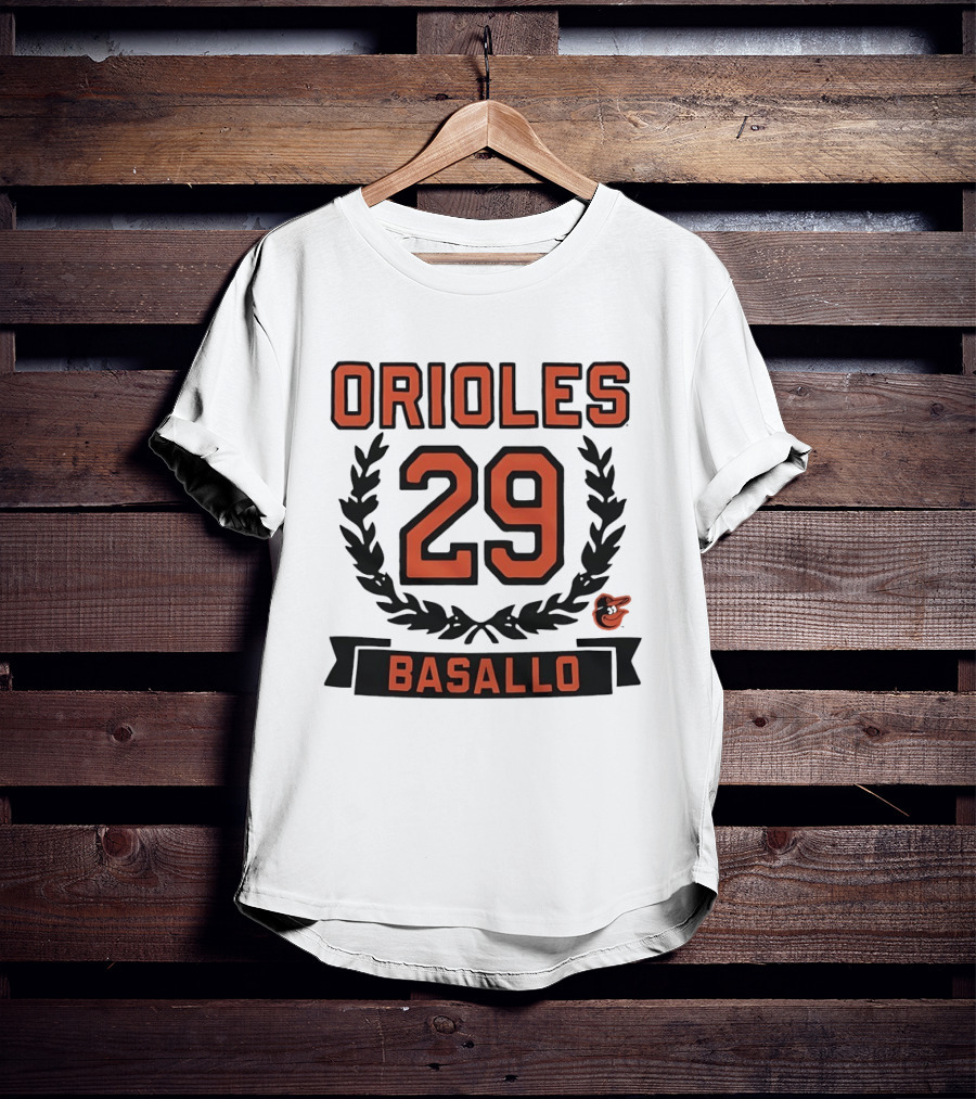 Orioles 29 Basallo Wreath Baltimore Baseball Rookie T-Shirt