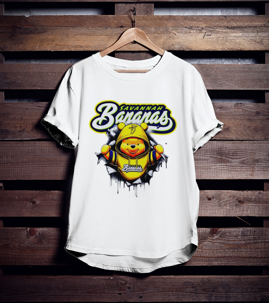 Savannah Bananas Winnie The Pooh Yellow Hooded Character With Banana Ball T-Shirt