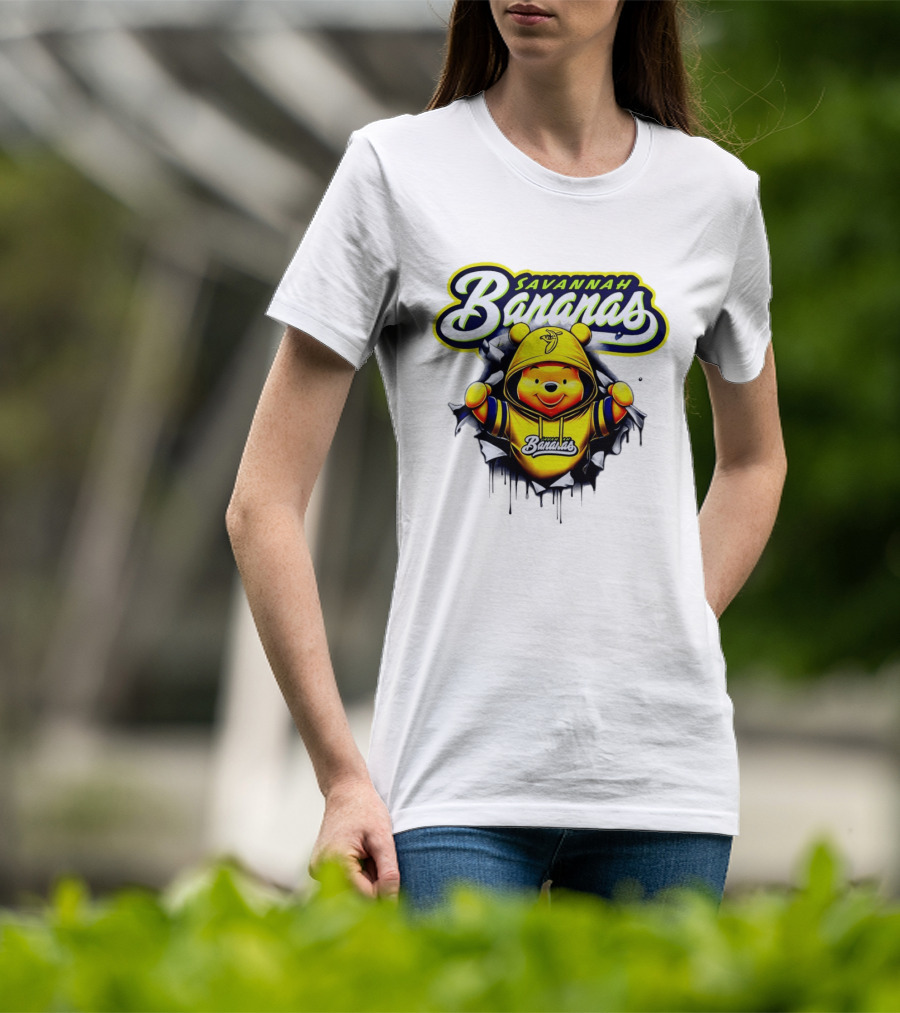 Savannah Bananas Winnie The Pooh Yellow Hooded Character With Banana Ball T-Shirt
