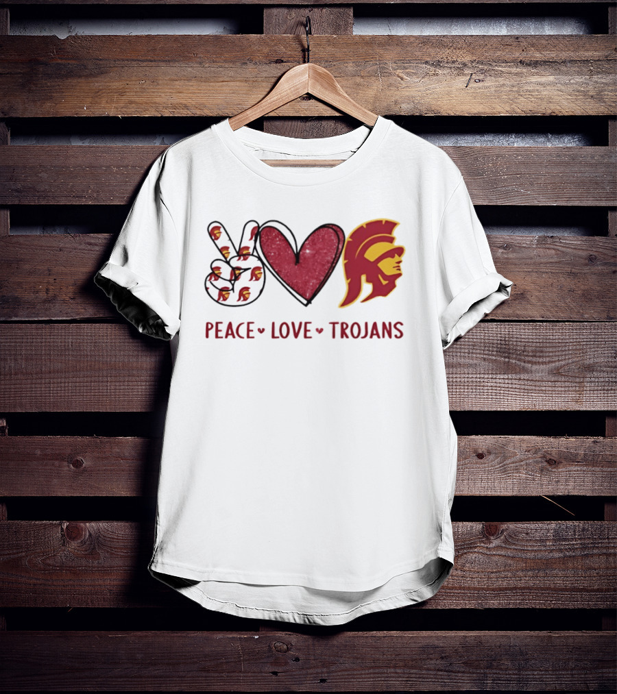 USC Trojans Peace Love Hand Sign Heart Shape T-Shirt