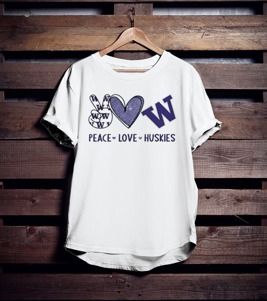 Peace Love Huskies Washington Huskies Football Hand Sign Heart Shape W T-Shirt