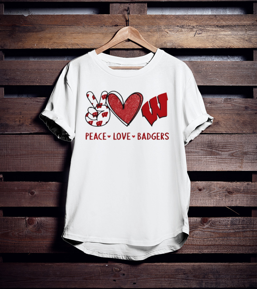 Peace Love Badgers Wisconsin Football Heart Sign T-Shirt