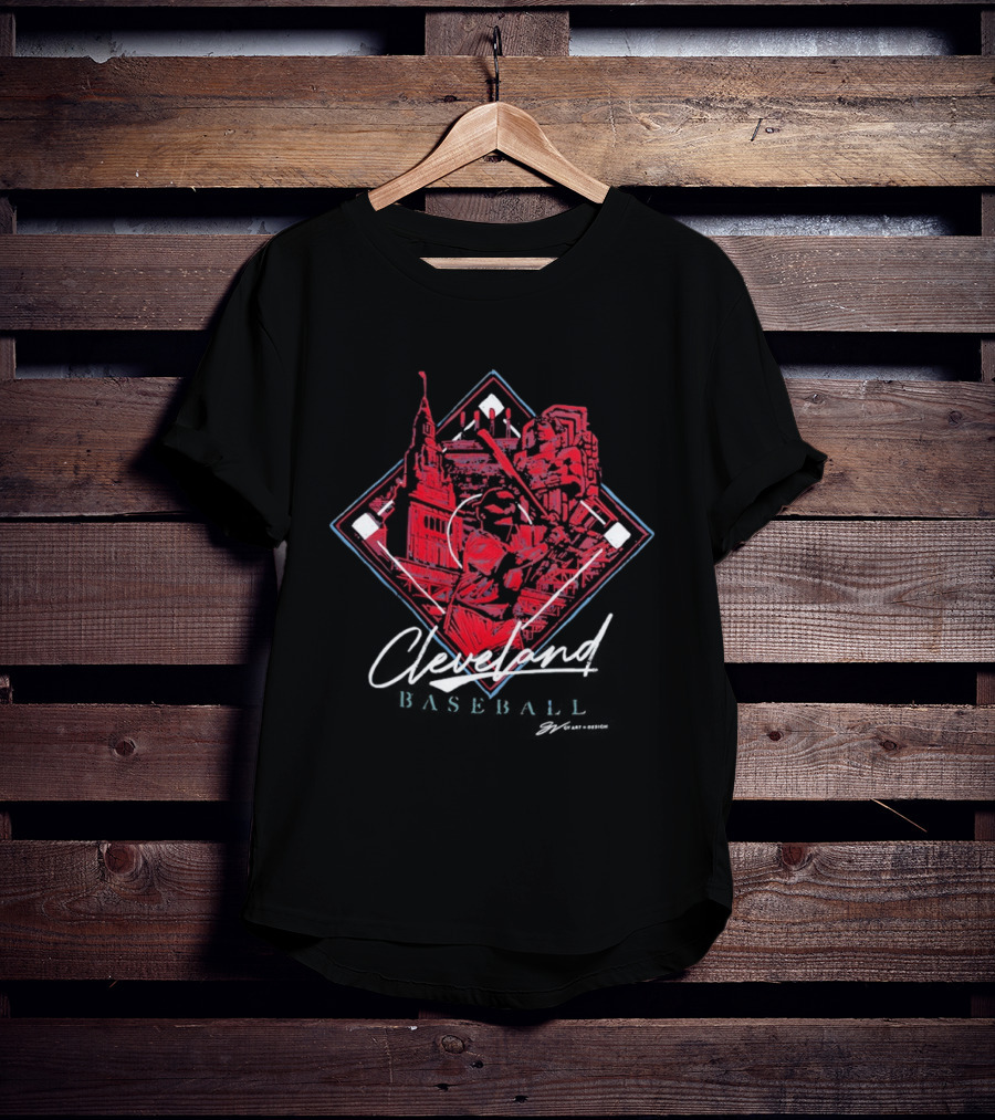 Cleveland Baseball Diamond Collage Skyline Batter Landmark T-Shirt