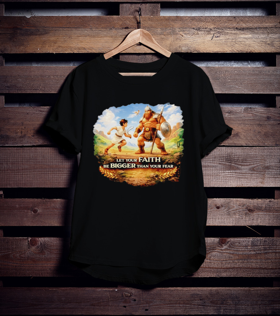 David And Goliath Let Your Faith Be Bigger Than Your Fear Christian Message T-Shirt