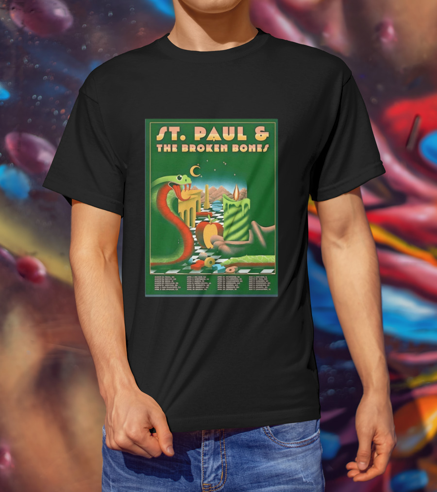 St Paul And The Broken Bones 2026 North America Tour Snake Candle Chessboard T-Shirt