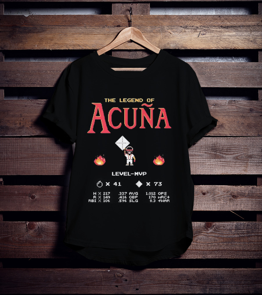 The Legend Of Acuña Jr MVP Level With Baseball Diamond And Flames T-Shirt