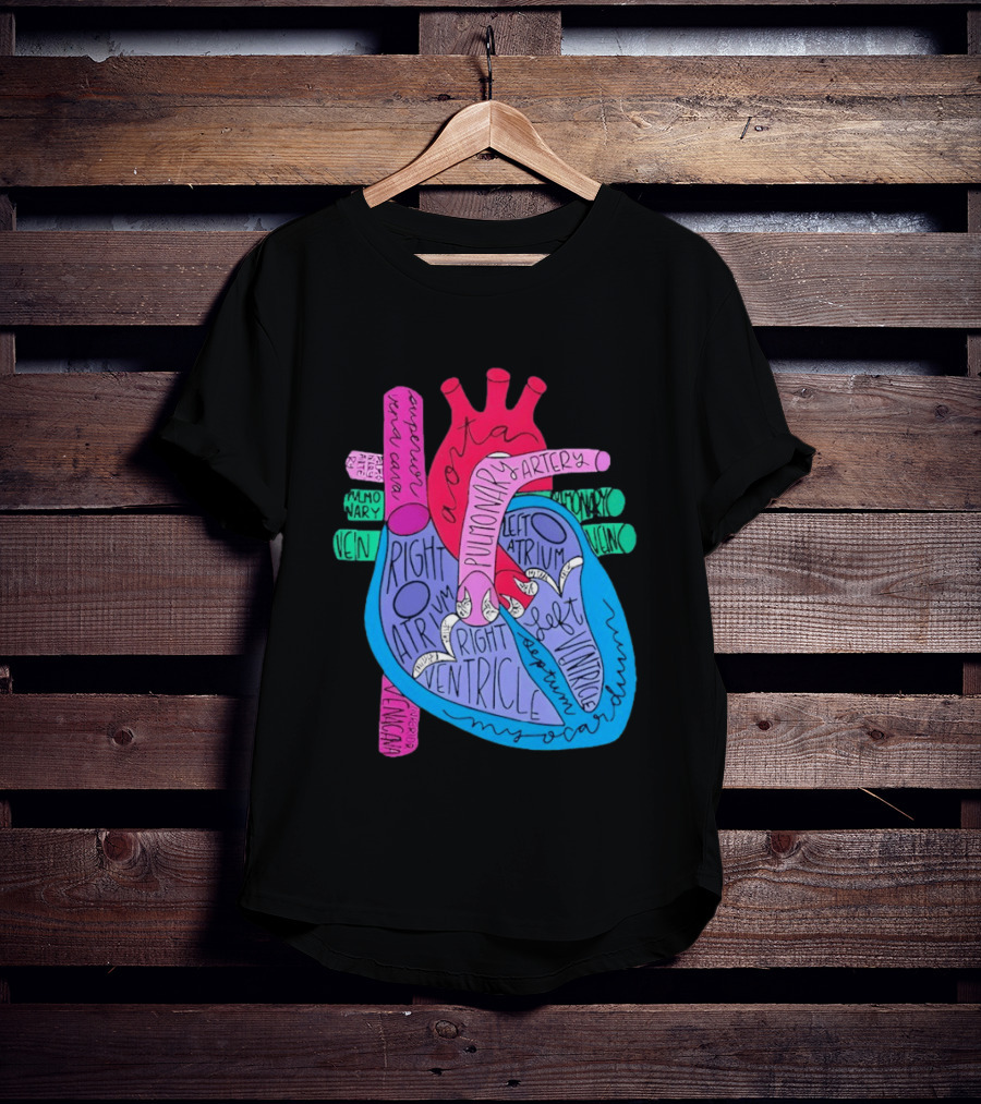 Heart Anatomy Aorta Pulmonary Artery Superior Vena Cava Right Atrium Ventricle Diagram T-Shirt