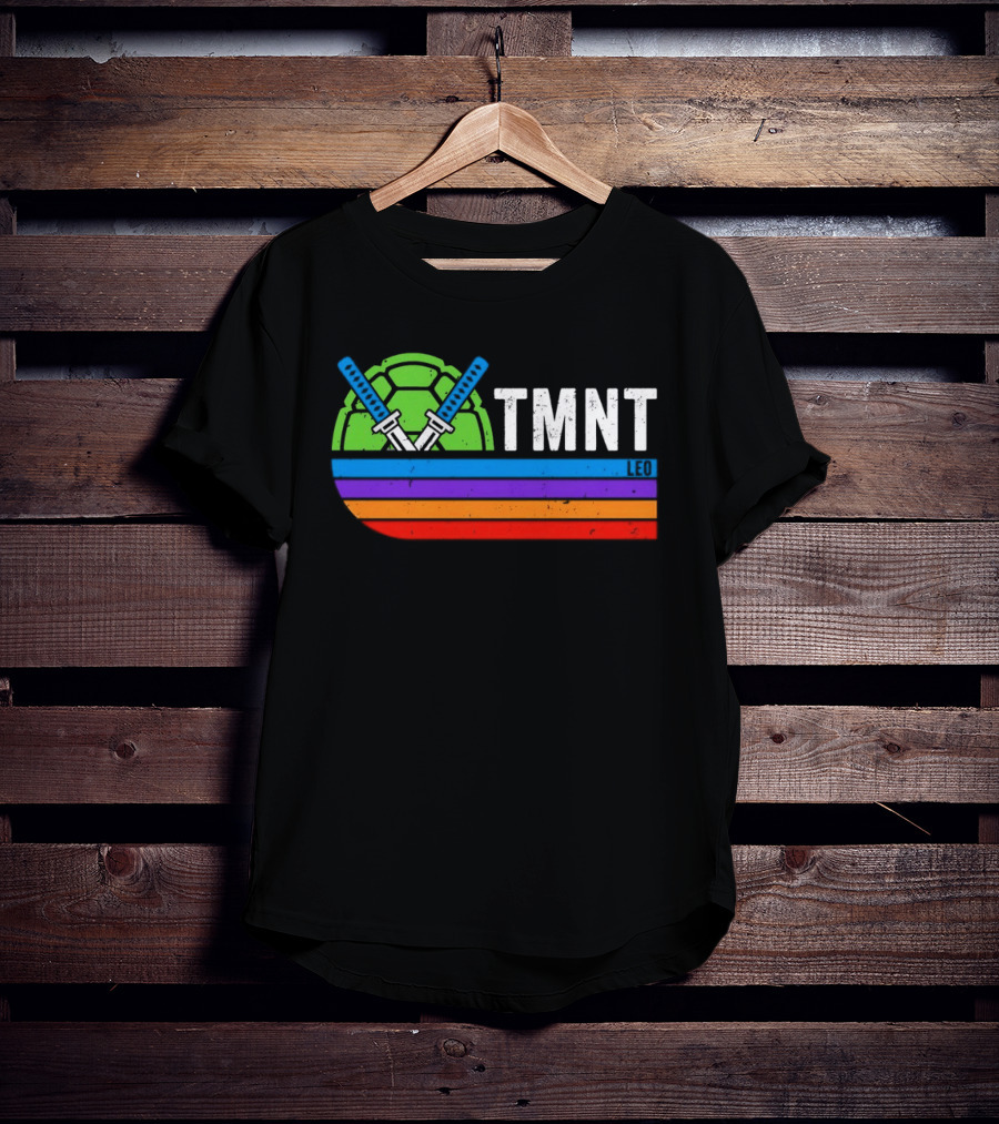 TMNT Leonardo Leo Swords Turtle Shell Colorful Stripes T-Shirt