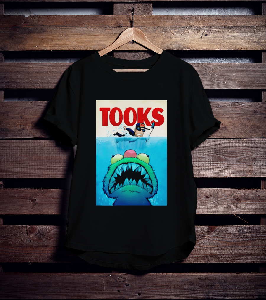 TOOKS Cartoon Giant Monster Inspired By Jaws With Diver And Cap T-Shirt