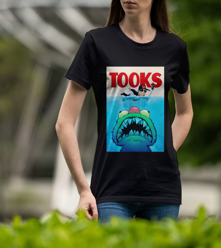 TOOKS Cartoon Giant Monster Inspired By Jaws With Diver And Cap T-Shirt