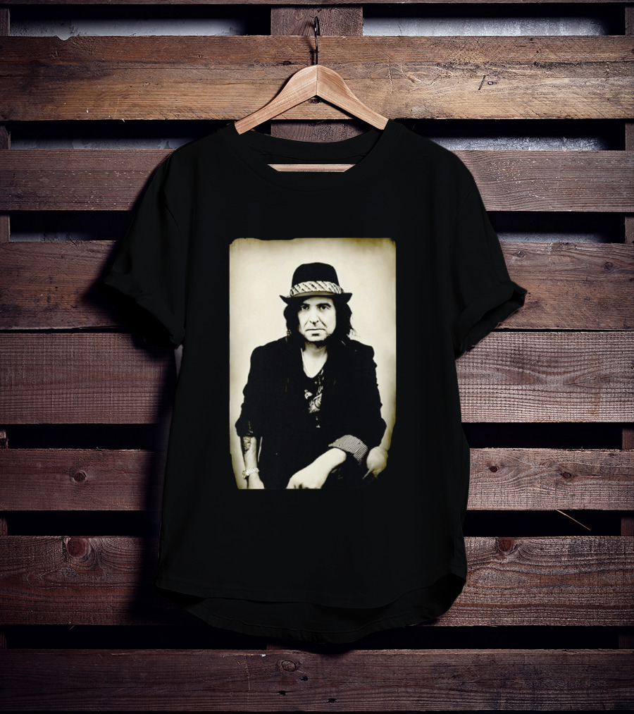 Phil Campbell Vintage Style Portrait Wearing Hat T-Shirt