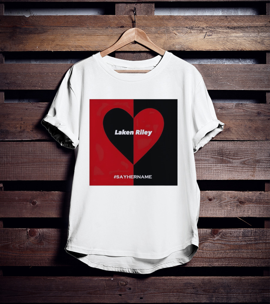 Laken Riley Heart SayHerName Red Black Heart Shape T-Shirt