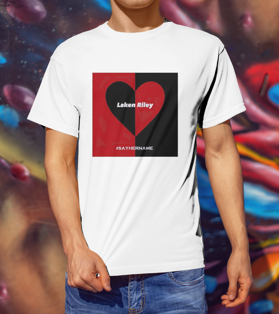 Laken Riley Heart SayHerName Red Black Heart Shape T-Shirt