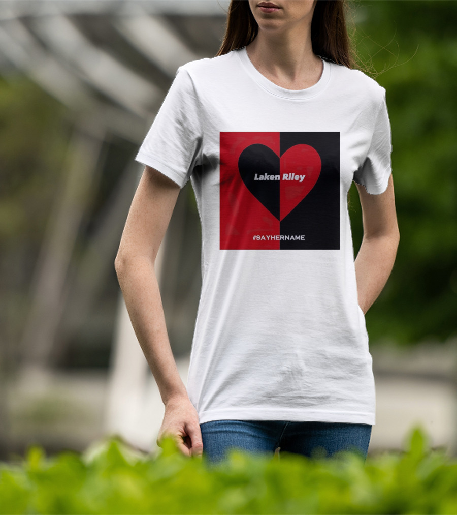 Laken Riley Heart SayHerName Red Black Heart Shape T-Shirt