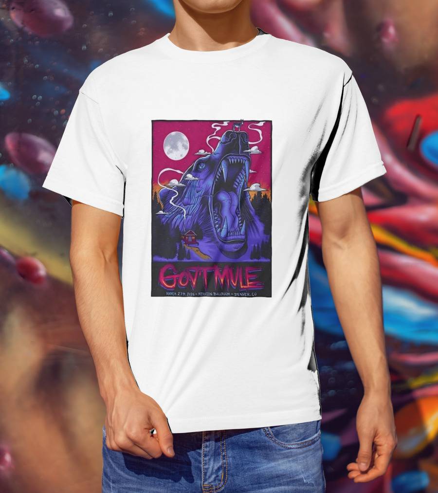 Govt Mule Mission Ballroom Denver March 27 2026 Mystical Bear And Moon Scene T-Shirt
