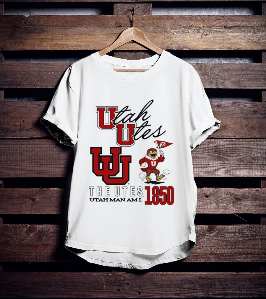 Utah Utes The Utes Utah Man Am I 1850 UU Holding Flag T-Shirt