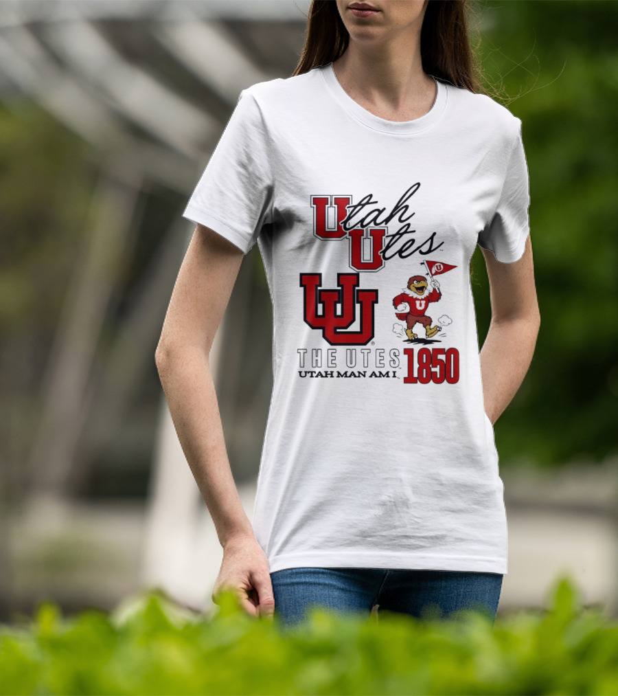 Utah Utes The Utes Utah Man Am I 1850 UU Holding Flag T-Shirt