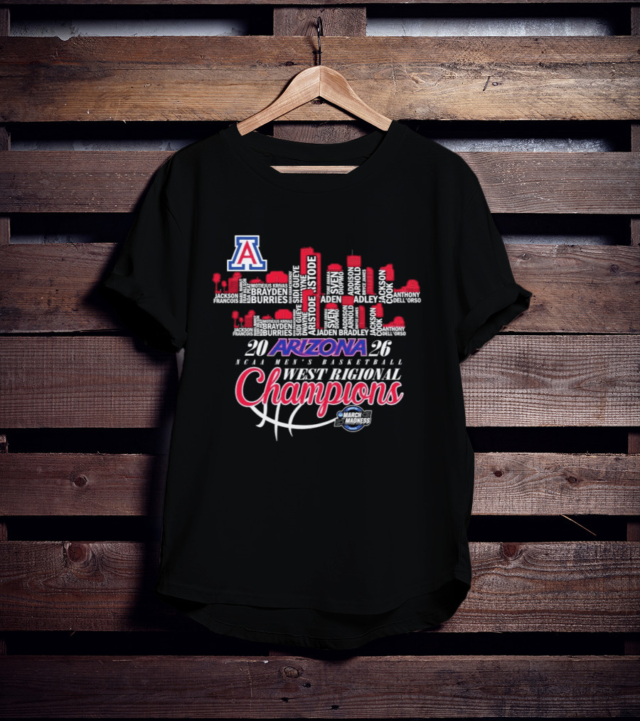 Arizona Wildcats 2026 NCAA Men's Basketball West Regional Champions Skyline T-Shirt