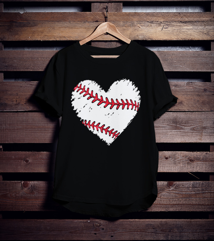 Heart Shaped Baseball Stitching Love Baseball T-Shirt