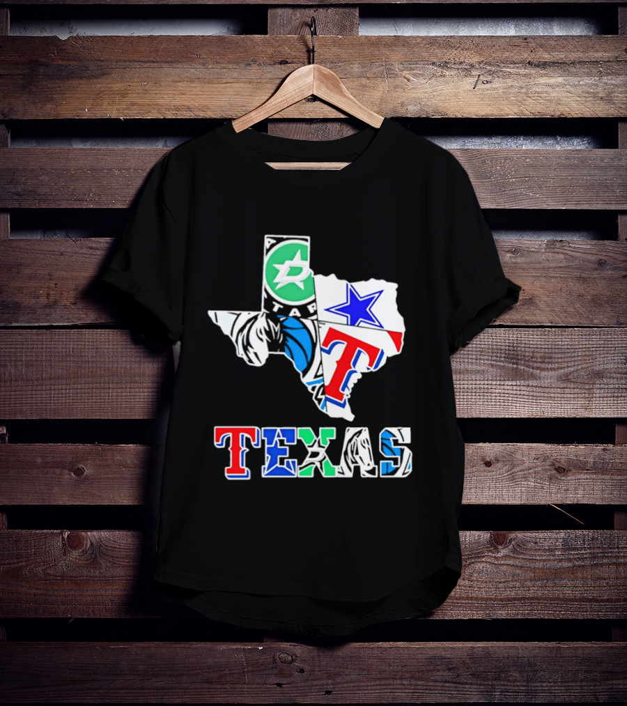 Texas Dallas Stars Mavericks Cowboys Rangers Sports Map T-Shirt