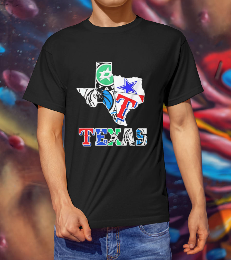 Texas Dallas Stars Mavericks Cowboys Rangers Sports Map T-Shirt