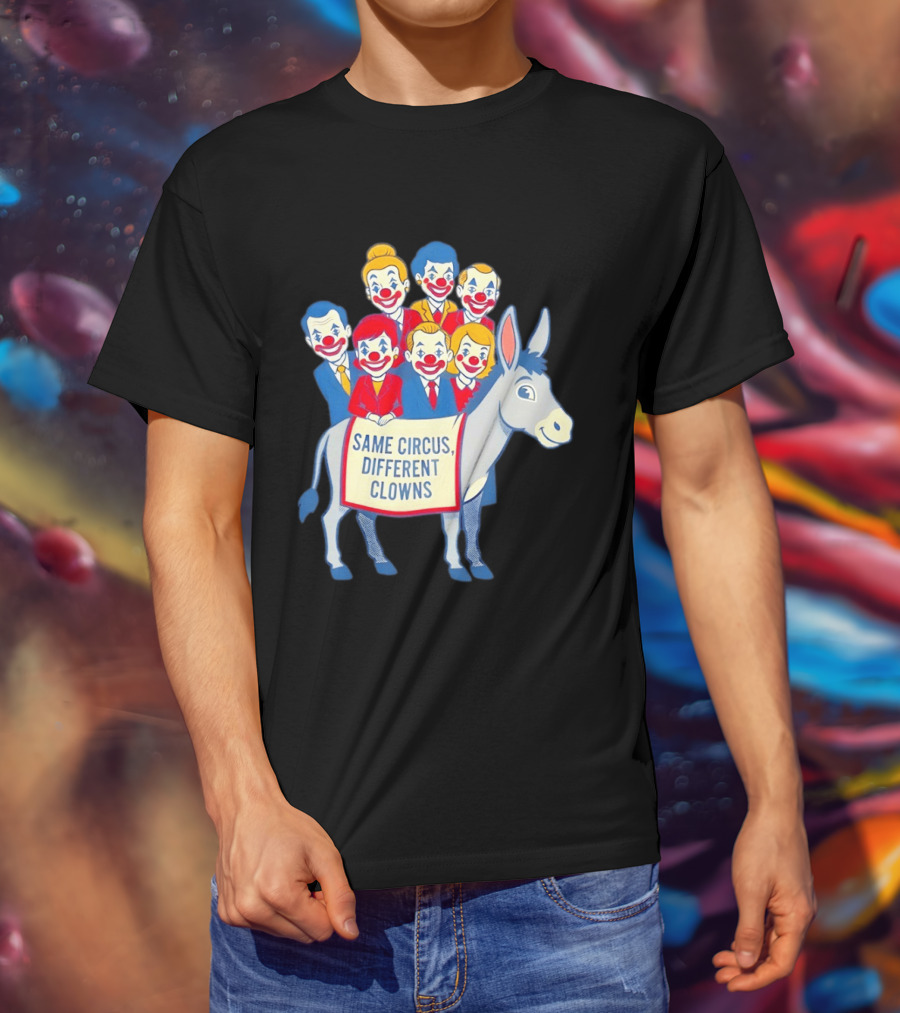 Same Circus Different Clowns Riding A Donkey Clown Faces T-Shirt