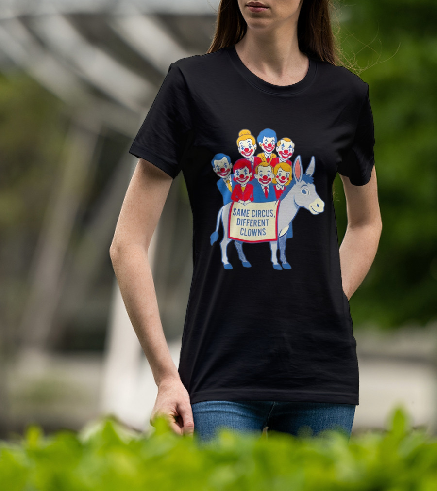 Same Circus Different Clowns Riding A Donkey Clown Faces T-Shirt