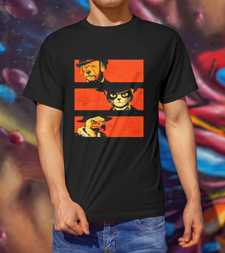 Dog The Good Cat The Bad Eagle The Ugly Western Animal Trio T-Shirt