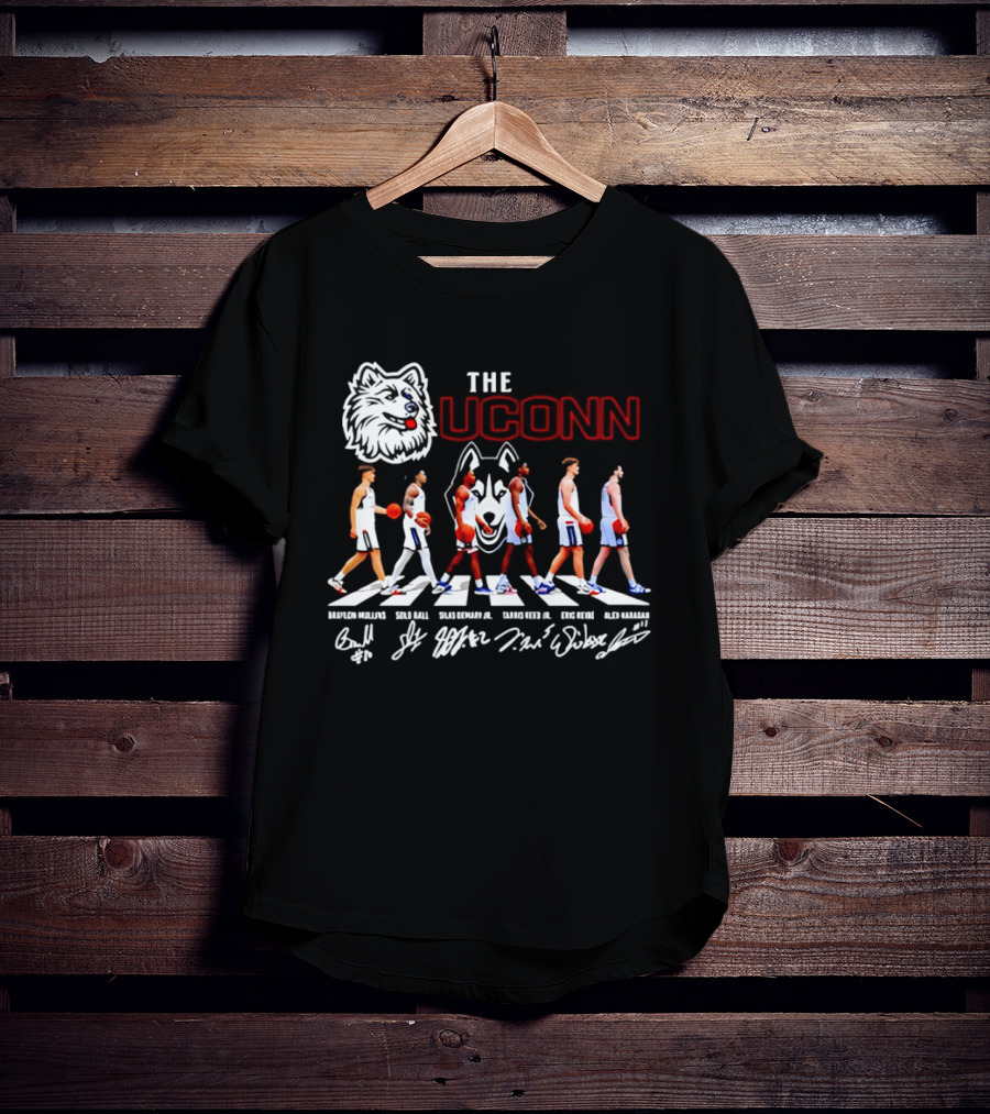 The UConn Huskies Men's Basketball Team Roster Abbey Road Player Signatures T-Shirt
