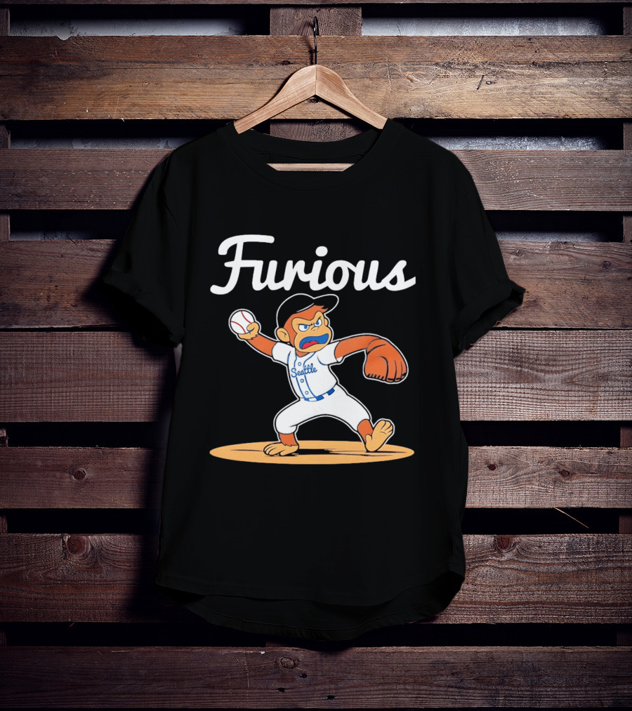 Furious George Seattle Baseball Monkey Pitcher T-Shirt
