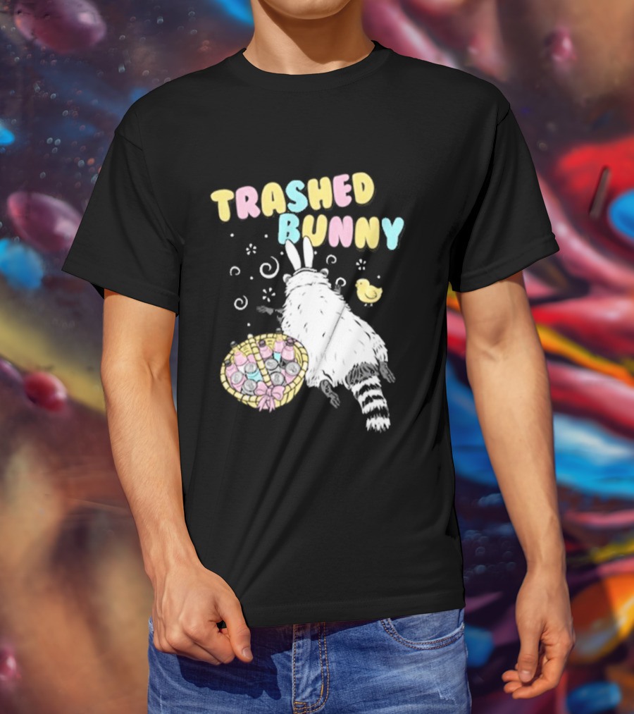 Trashed Bunny Raccoon Pastel Swirls Duck T-Shirt