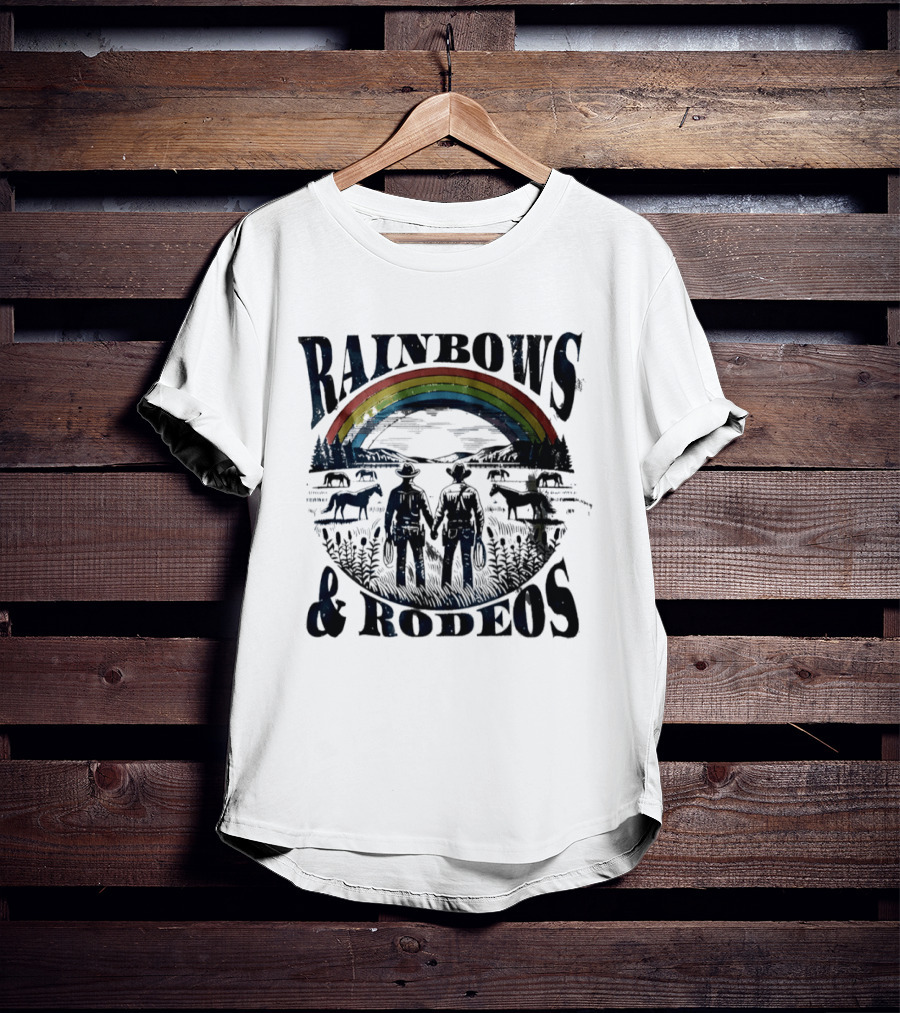 Rainbows Rodeos Western LGBT Pride Cowboys And Horses T-Shirt