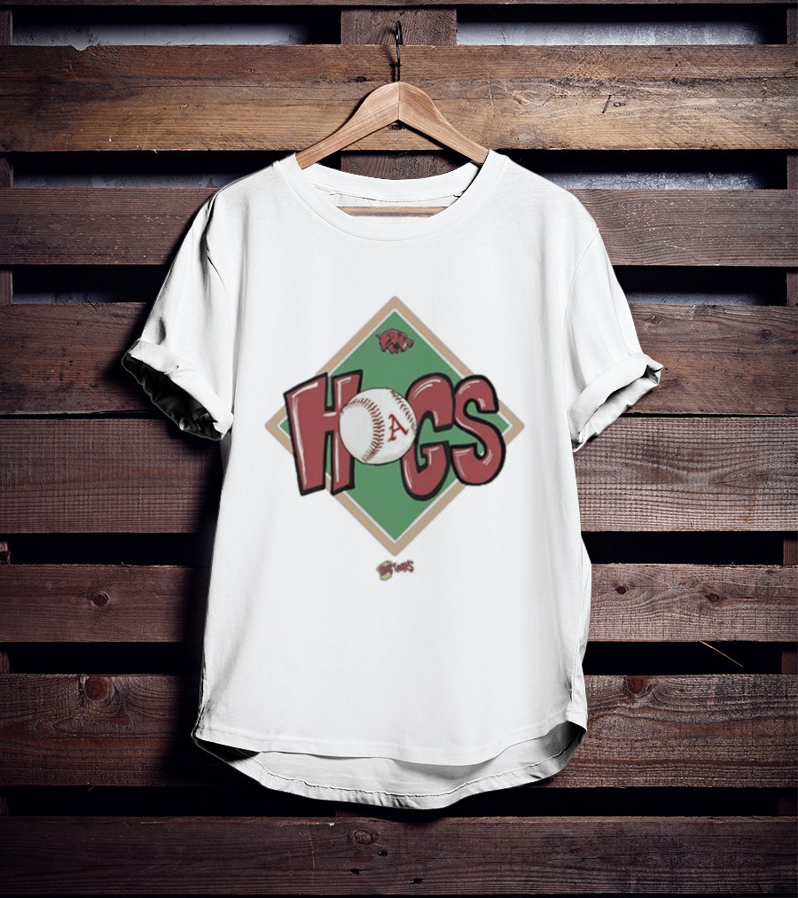 Arkansas Razorbacks Hogs Baseball Diamond Cartoon T-Shirt