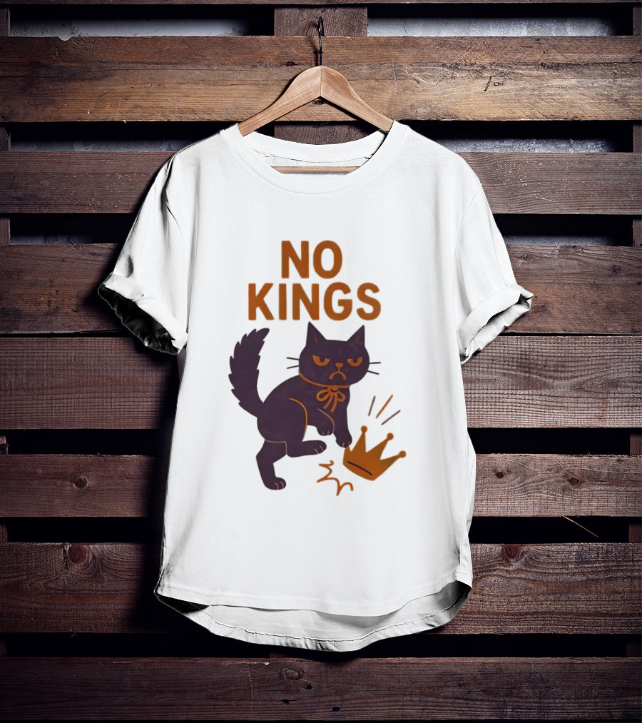 No Kings Black Cat Kicking Crown T-Shirt