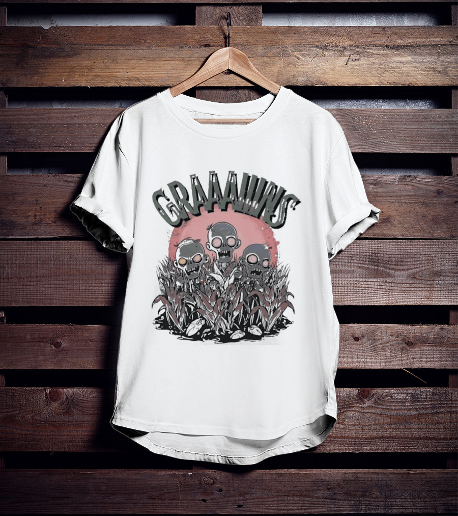 Zombie Graaains Creepy Undead Rising In Cornfield Night Scene T-Shirt