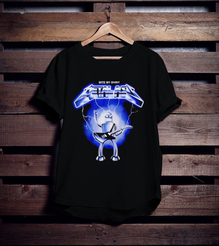 Bite My Shiny Metal Ass Lightning Robot Guitarist T-Shirt